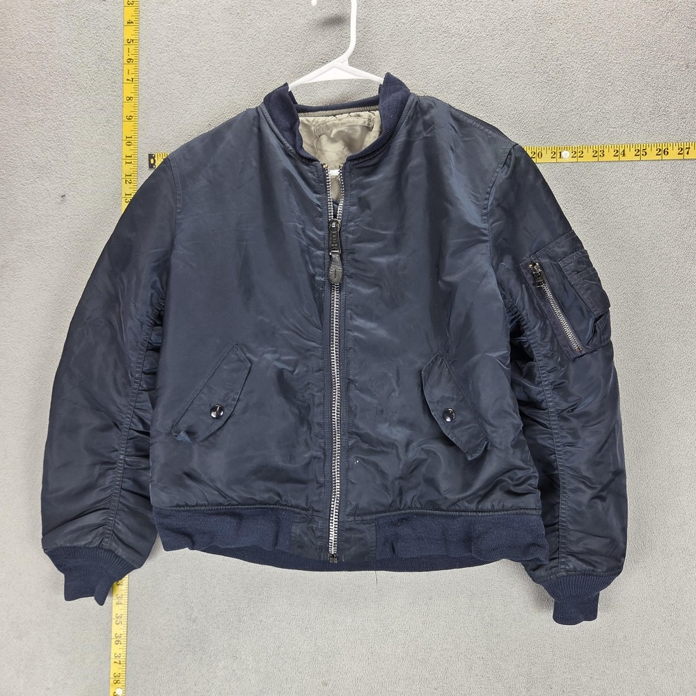 Vintage Alpha Industries Jacket Mens Small Blue MA-1 Bomber Flight Nylon Tag 14